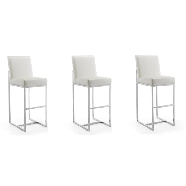 Manhattan Comfort Element 29 Faux Leather Bar Stool in Pearl White and Polished Chrome, PK3 3-BS010-PW - main